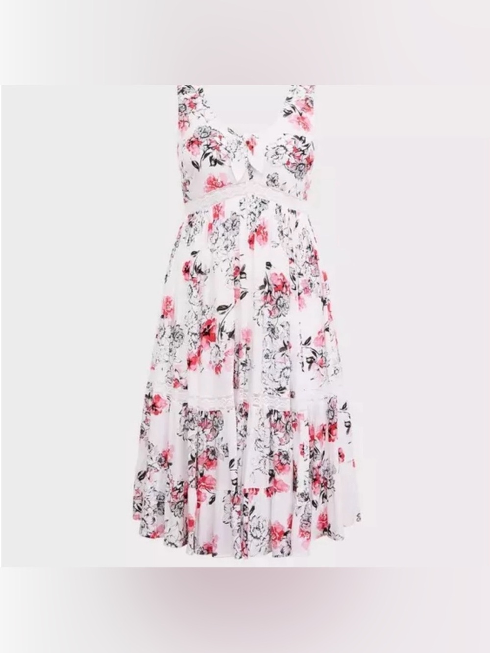 Torrid White & Pink Floral Tiered Midi Dress Size 12 NWOT - Picture 6 of 8